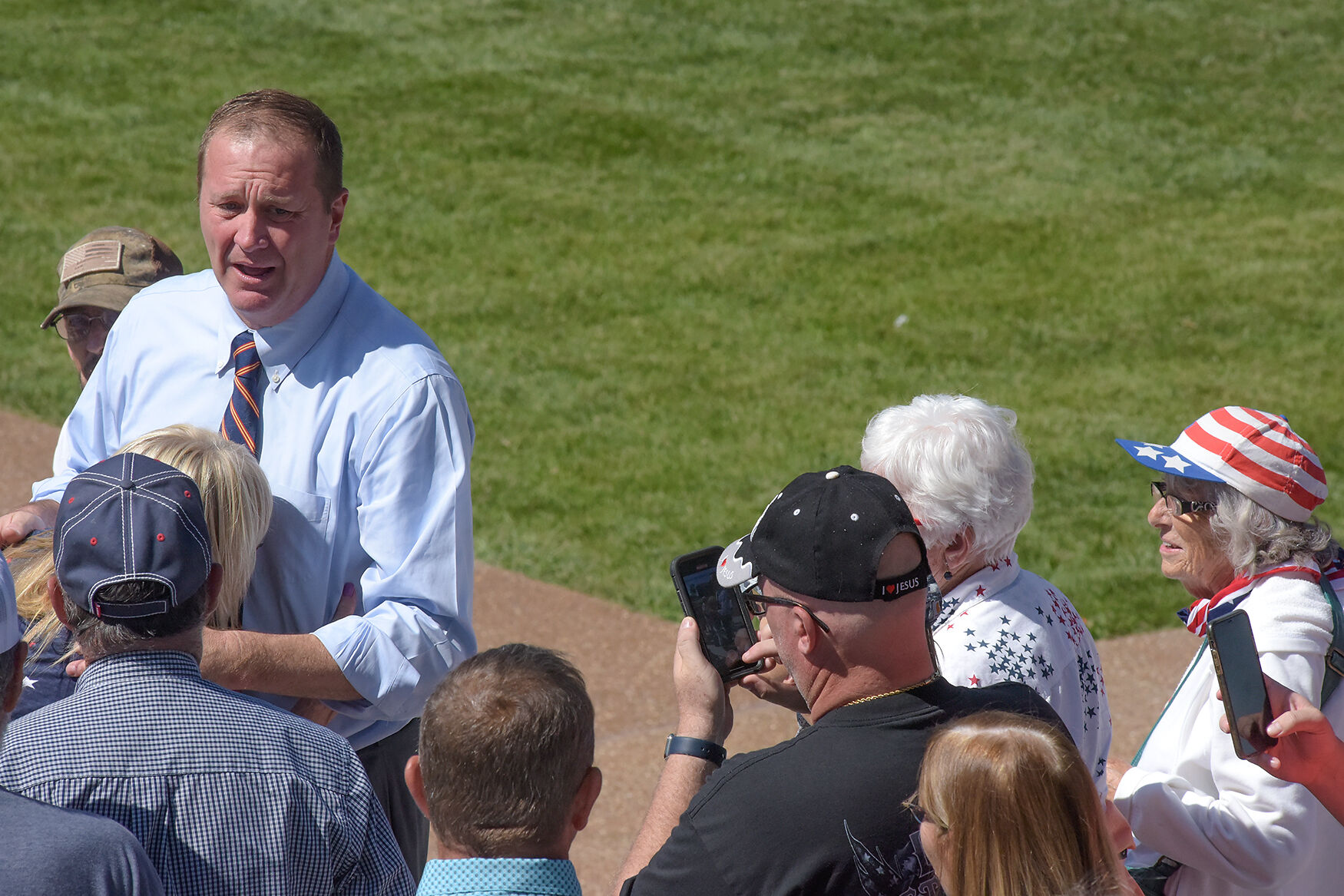 Missouri Attorney General Eric Schmitt speaks to a crowd of demonstrators